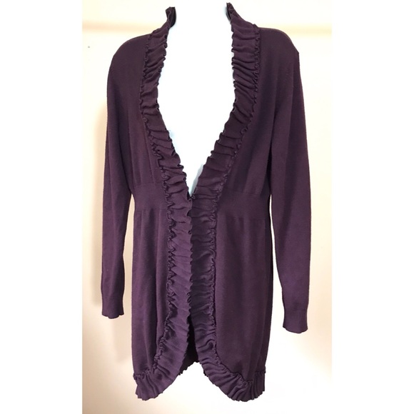 Style & Co Purple Ruffled Cardigan - Picture 2 of 6